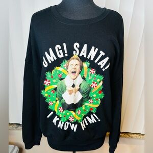 Elf Buddy "OMG! Santa! I Know Him!" Christmas sweatshirt/Sweater Size Large.